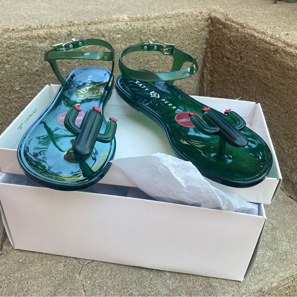Katy Perry Green Jelly Cactus flat Sandals Size 6M (New in Box) Brand New